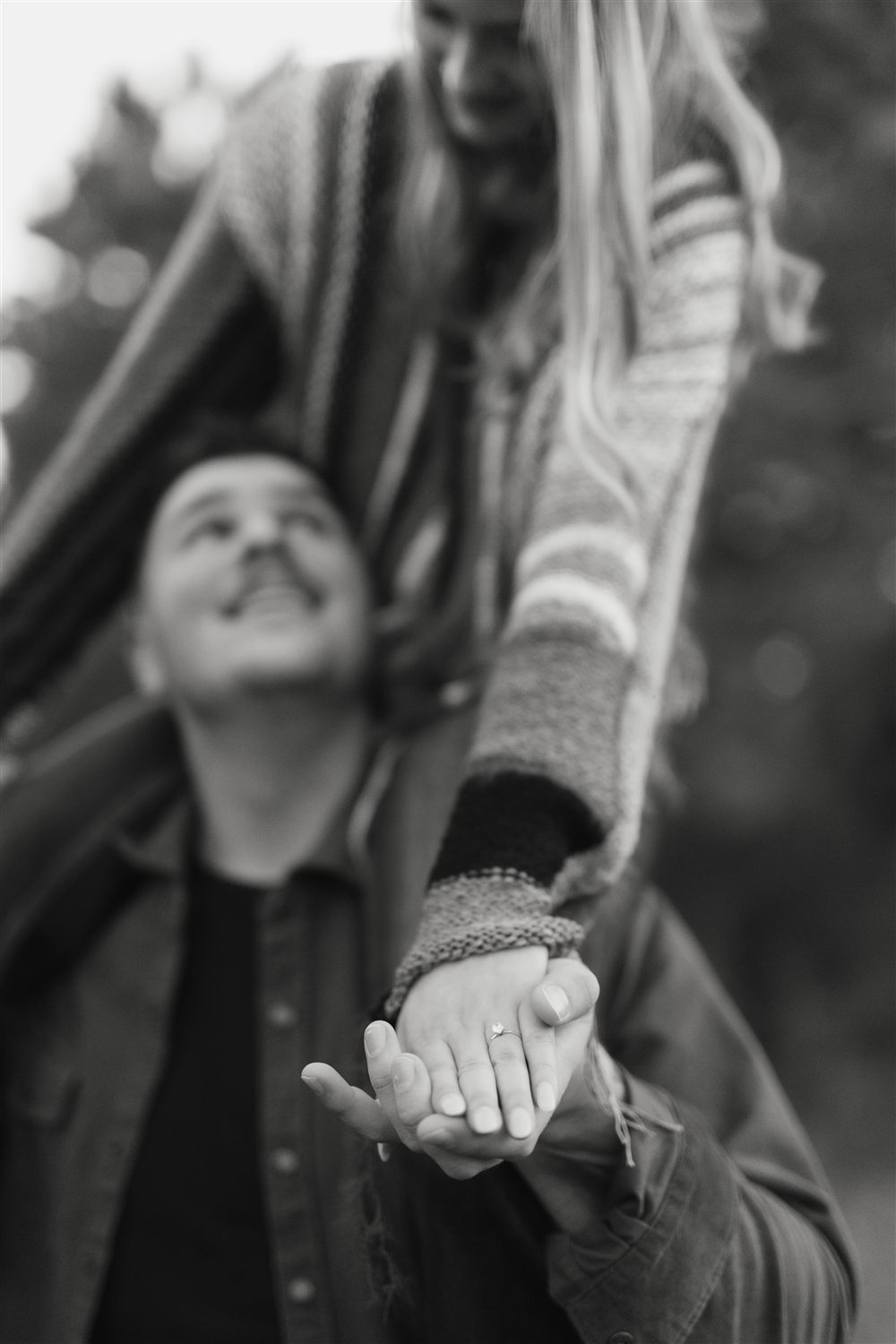 Black and white engagement portrait