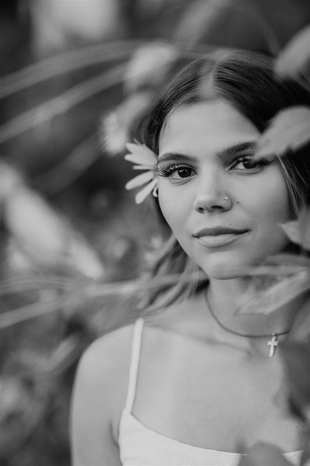 Senior portrait, black and white